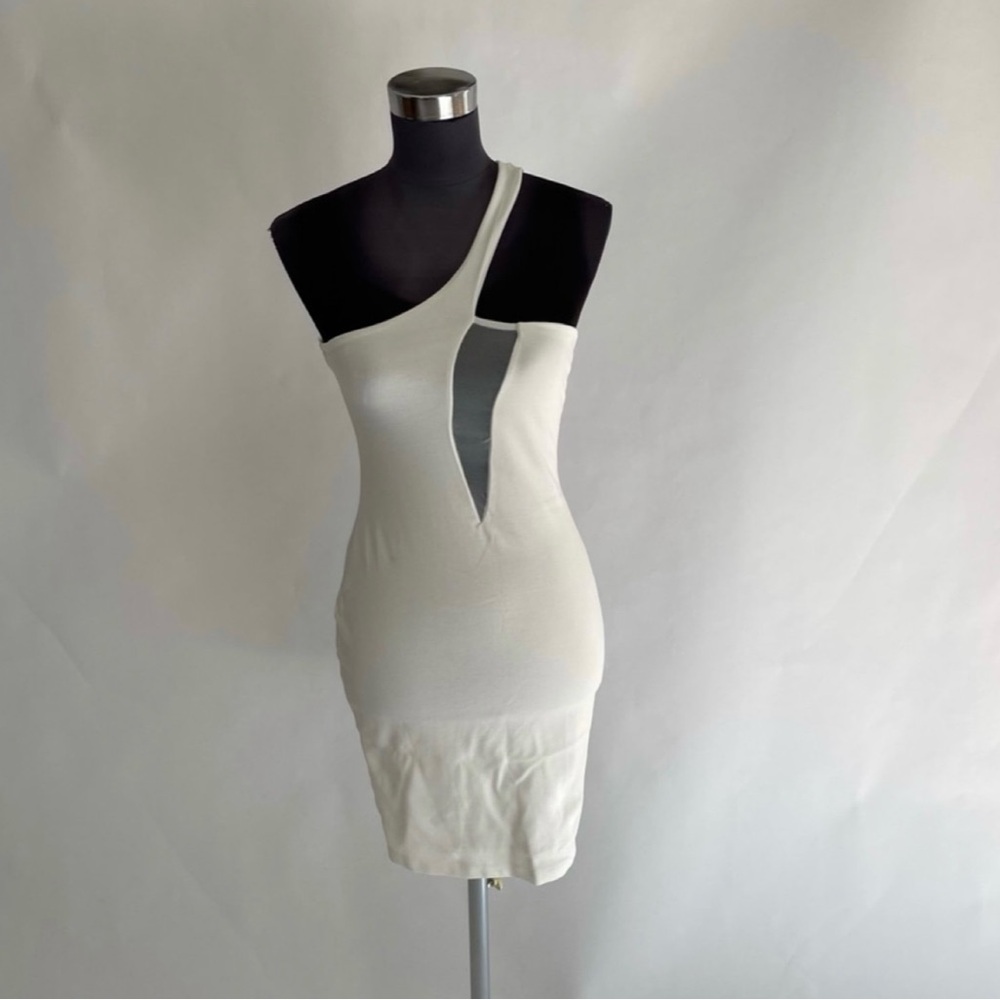 Elegant White  One Shoulder Asymmetrical Neck Cutout White Bodycon Mini Dress